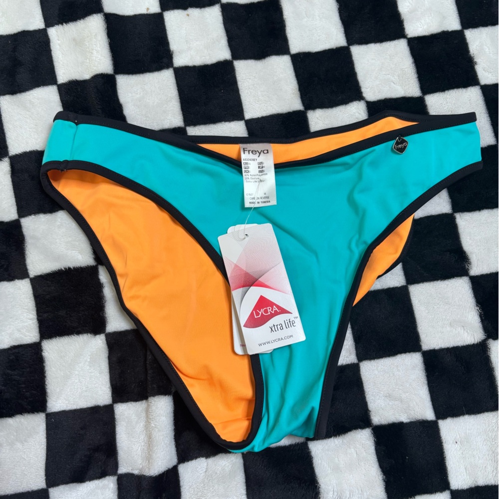 Freya Bondi Classic Bikini Bottom Teal Orange Colorblock Size Small NWT
